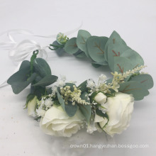 White flower DIY wreath bridesmaid bridal floral crown flower hairband with leaves